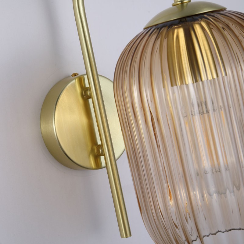 Searchlight-NIK-WB-SB+02NIK-AM - Nikita - Satin Brass Wall Lamp with Amber Ribbed Glass