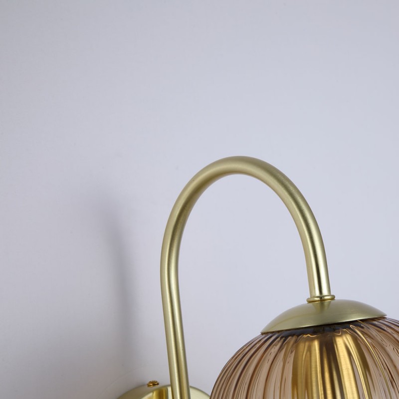 Searchlight-NIK-WB-SB+02NIK-AM - Nikita - Satin Brass Wall Lamp with Amber Ribbed Glass