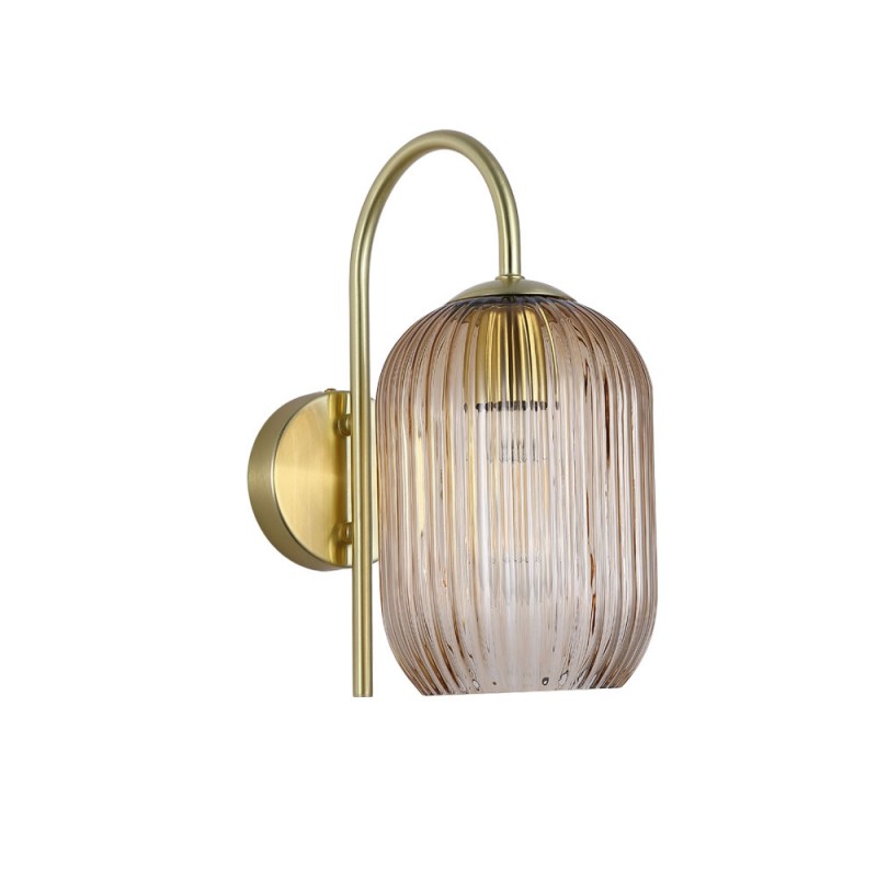 Searchlight-NIK-WB-SB+02NIK-AM - Nikita - Satin Brass Wall Lamp with Amber Ribbed Glass