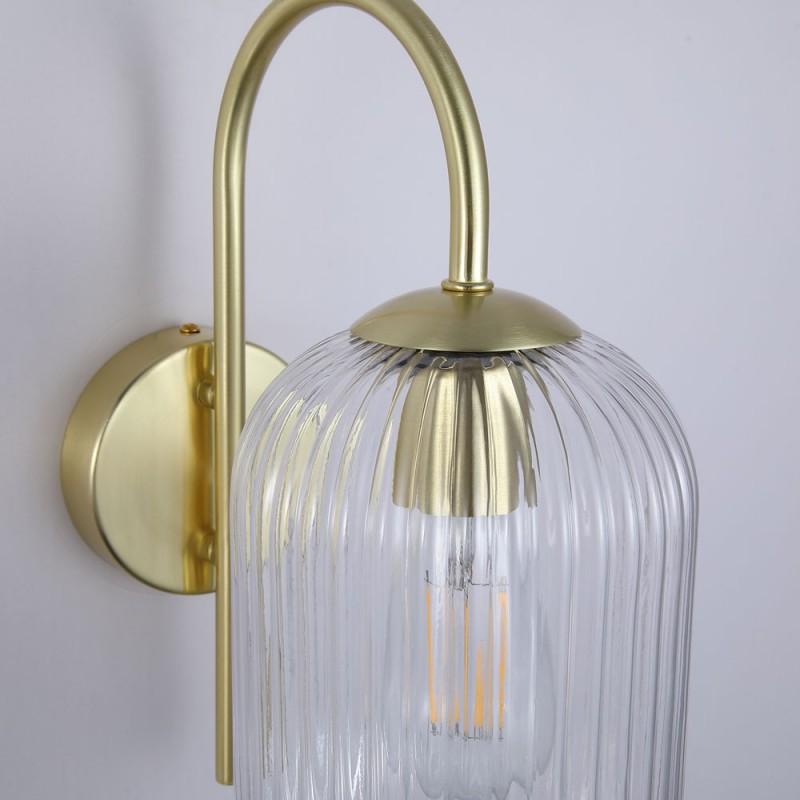 Searchlight-NIK-WB-SB+02NIK-CL - Nikita - Satin Brass Wall Lamp with Clear Ribbed Glass