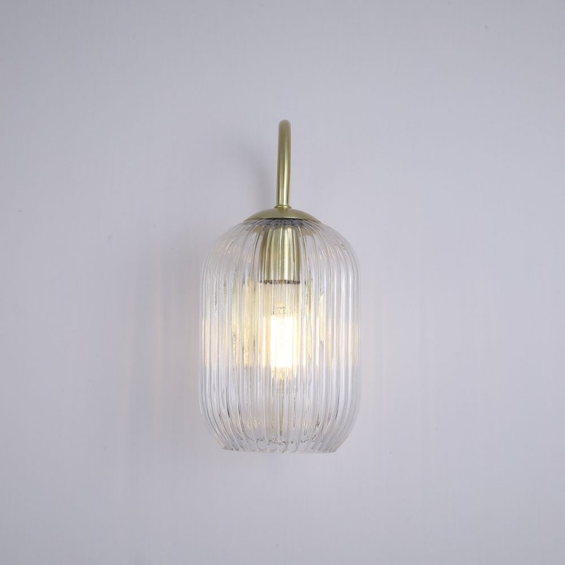 Searchlight-NIK-WB-SB+02NIK-CL - Nikita - Satin Brass Wall Lamp with Clear Ribbed Glass