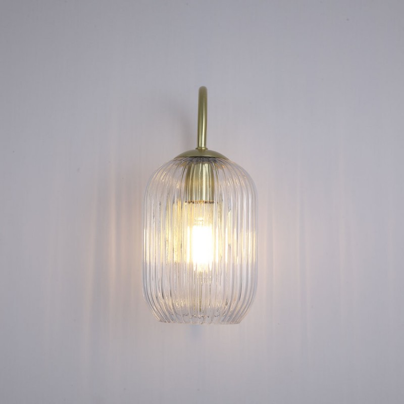 Searchlight-NIK-WB-SB+02NIK-CL - Nikita - Satin Brass Wall Lamp with Clear Ribbed Glass