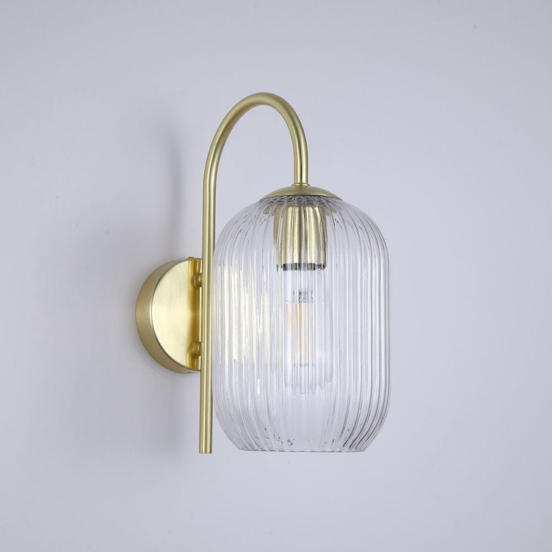 Searchlight-NIK-WB-SB+02NIK-CL - Nikita - Satin Brass Wall Lamp with Clear Ribbed Glass