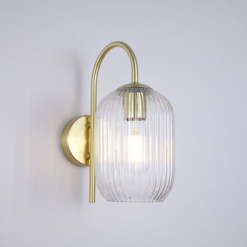 Searchlight-NIK-WB-SB+02NIK-CL - Nikita - Satin Brass Wall Lamp with Clear Ribbed Glass