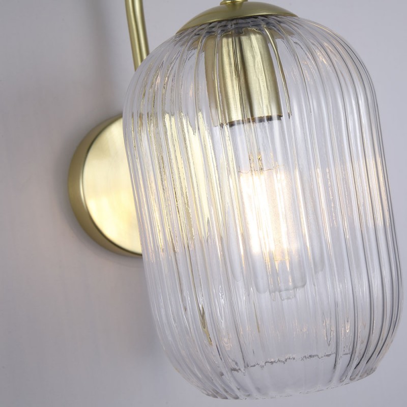 Searchlight-NIK-WB-SB+02NIK-CL - Nikita - Satin Brass Wall Lamp with Clear Ribbed Glass