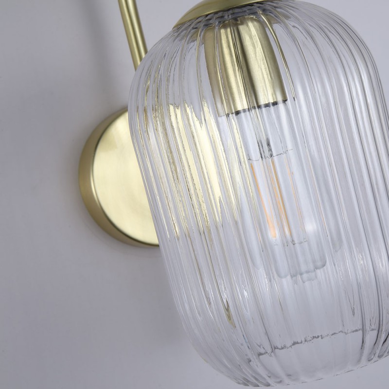 Searchlight-NIK-WB-SB+02NIK-CL - Nikita - Satin Brass Wall Lamp with Clear Ribbed Glass