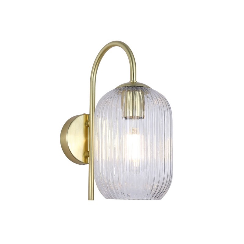 Searchlight-NIK-WB-SB+02NIK-CL - Nikita - Satin Brass Wall Lamp with Clear Ribbed Glass