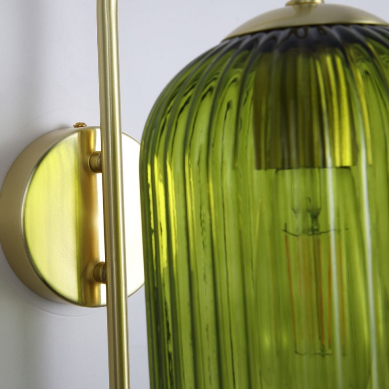 Searchlight-NIK-WB-SB+02NIK-GR - Nikita - Satin Brass Wall Lamp with Green Ribbed Glass
