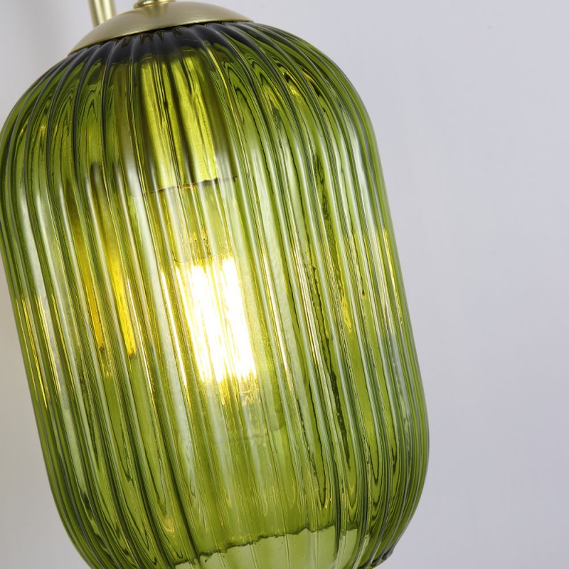 Searchlight-NIK-WB-SB+02NIK-GR - Nikita - Satin Brass Wall Lamp with Green Ribbed Glass