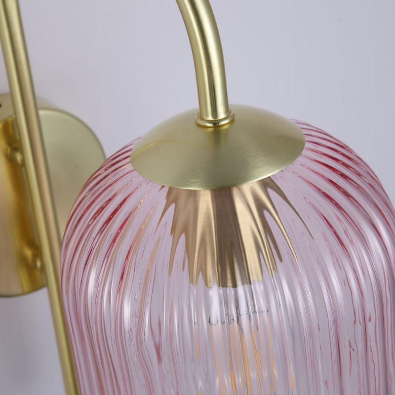 Searchlight-NIK-WB-SB+02NIK-PI - Nikita - Satin Brass Wall Lamp with Pink Ribbed Glass