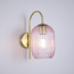 Nikita - Satin Brass Wall Lamp with Pink Ribbed Glass Nikita - Satin Brass Wall Lamp with Pink Ribbed Glass