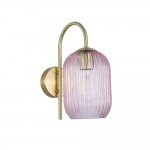 Nikita - Satin Brass Wall Lamp with Pink Ribbed Glass Nikita - Satin Brass Wall Lamp with Pink Ribbed Glass