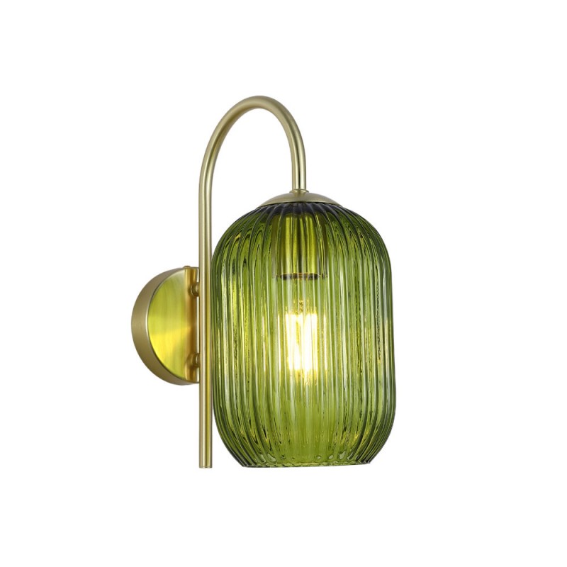 Searchlight-NIK-WB-SB+02NIK-GR - Nikita - Satin Brass Wall Lamp with Green Ribbed Glass