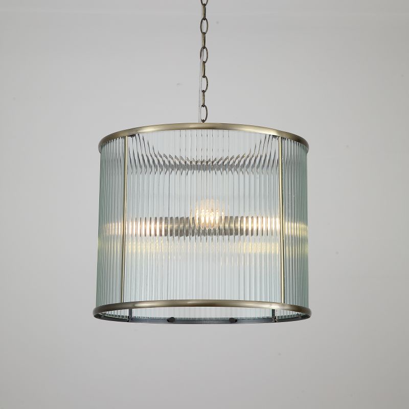 Ceiling Lights - Gatsby - Antique Brass 4 Light Pendant with Ribbed Glass Searchlight-04GAT-AB - Gatsby - Antique Brass 4 Light Pendant with Ribbed Glass