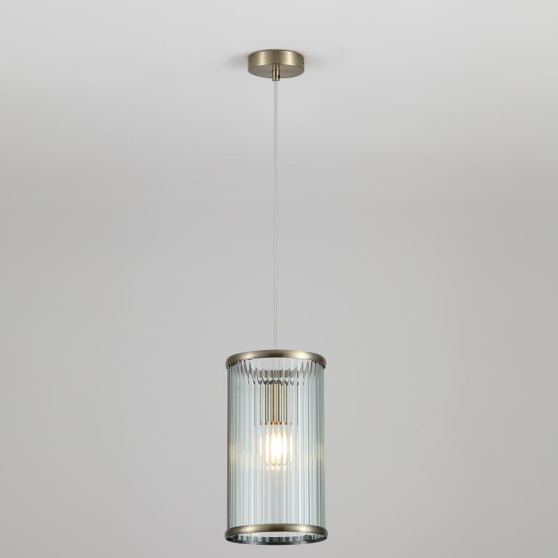Ceiling Lights - Gatsby - Antique Brass Pendant with Ribbed Glass Searchlight-01GAT-AB - Gatsby - Antique Brass Pendant with Ribbed Glass