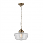 School House - Antique Brass Pendant Light with Clear Glass Shade (IP44)