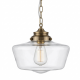 School House - Antique Brass Pendant Light with Clear Glass Shade (IP44)