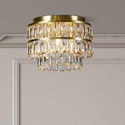 Alice - Satin Brass 3 Light Semi Flush with Clear Glass Drops