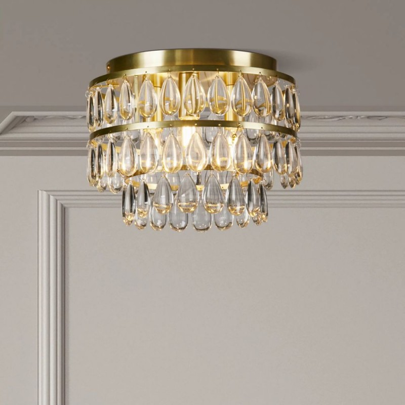 Prism-74271 - Alice - Satin Brass 3 Light Semi Flush with Clear Glass Drops