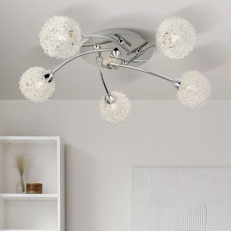 Searchlight-700011 - Mesh - Chrome 5 Light Semi Flush with Aluminium Wire Shades