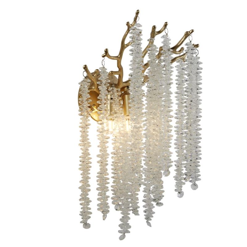 Prism-74284 - Willow - Matt Gold 2 Light Wall Lamp with Crystal