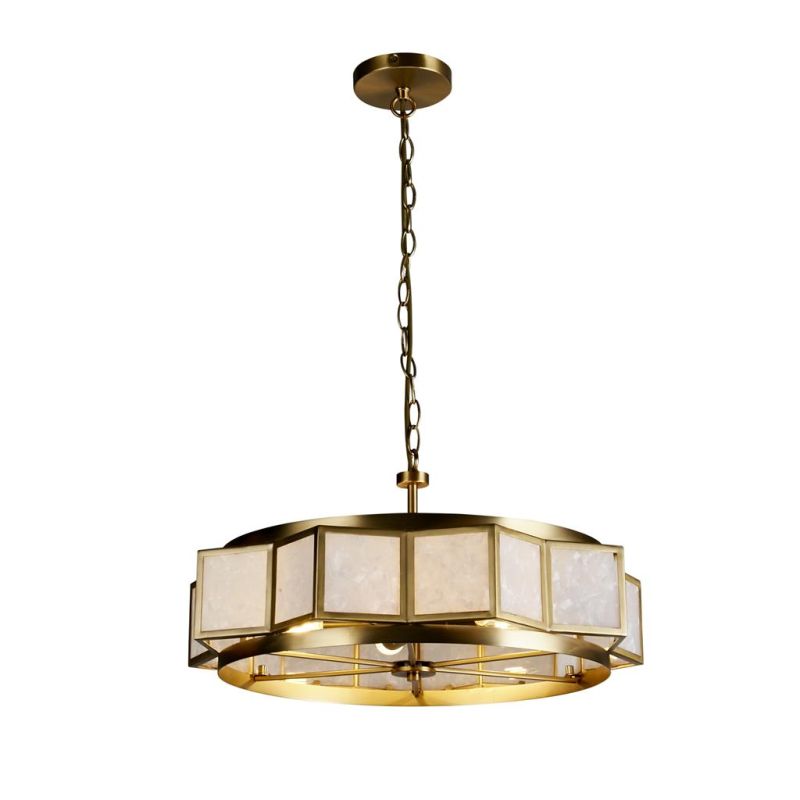 Prism-73180 - Laurel - Gold 5 Light Pendant with White Acrylic Shade