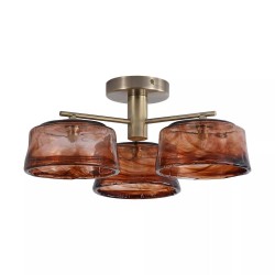 May - Antique Brass 3 Light Semi Flush with Brown Milky Glass