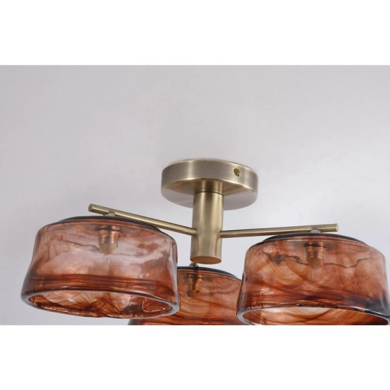 Prism-83203 - May - Antique Brass 3 Light Semi Flush with Brown Milky Glass