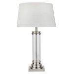 Pedestal - Clear Glass & Satin Silver with Cream Shade Table Lamp Pedestal - Clear Glass & Satin Silver with Cream Shade Table Lamp