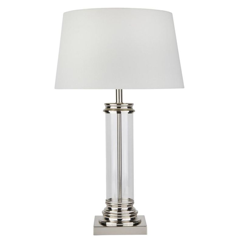 Searchlight-5141SS - Pedestal - Clear Glass & Satin Silver with Cream Shade Table Lamp