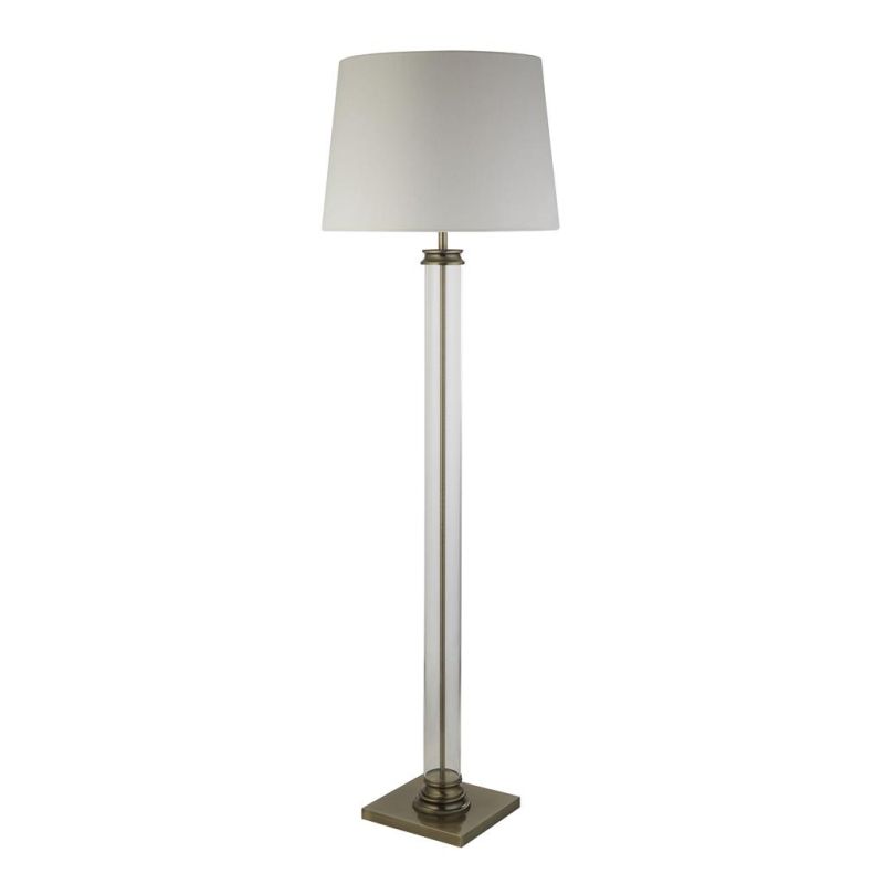 Searchlight-5142AB - Pedestal - Clear Glass & Antique Brass with White Shade Floor Lamp