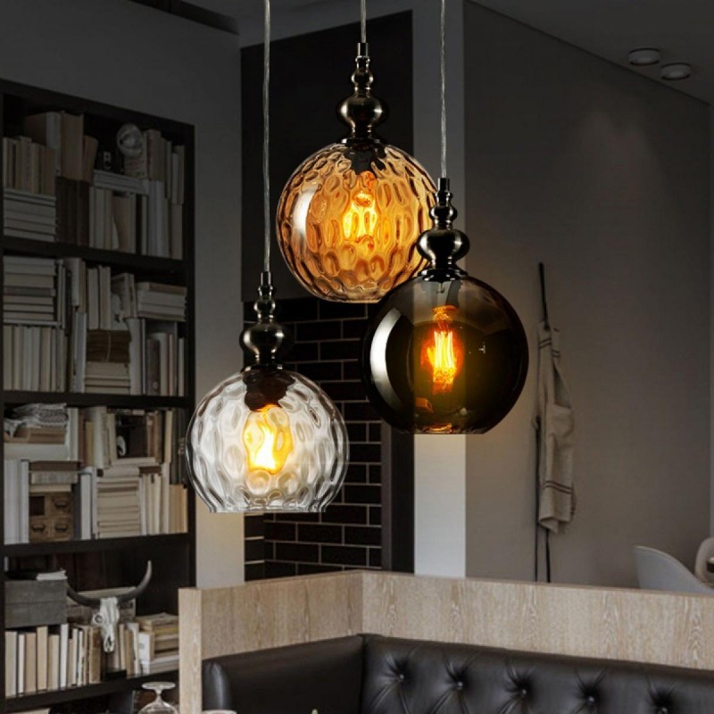 Ceiling Lights - Indiana - Texture Smoky Glass with Chrome Single Pendant Searchlight-2120SM - Indiana - Texture Smoky Glass with Chrome Single Pendant