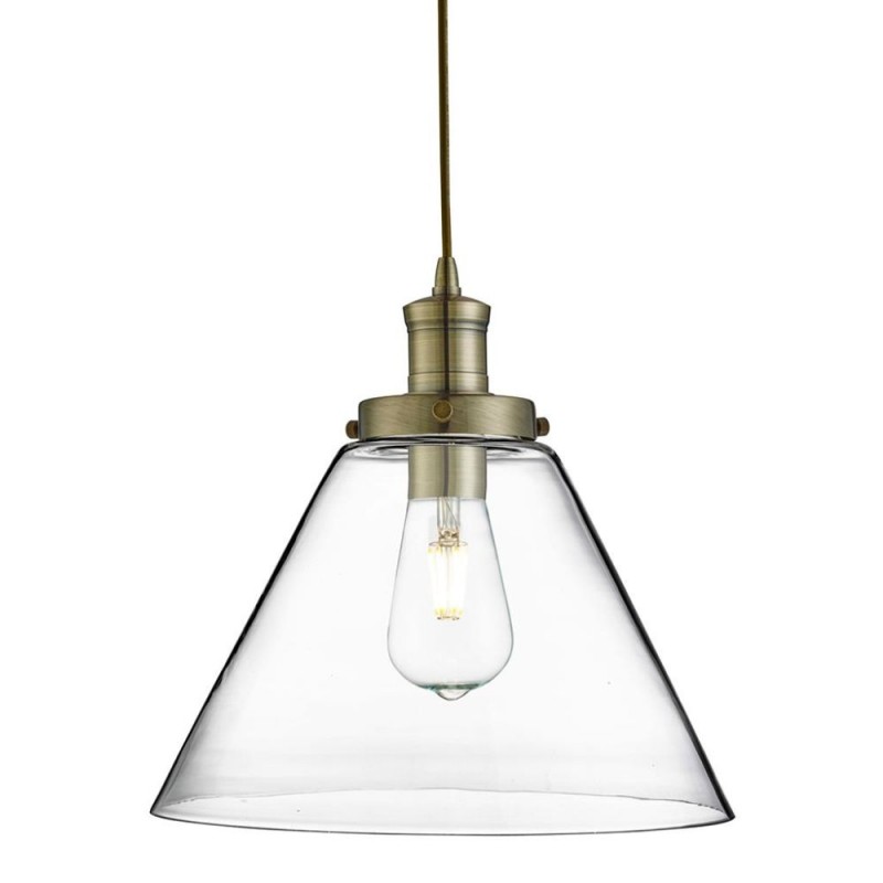 Ceiling Lights - Pyramid - Clear Glass with Antique Brass Single Pendant Searchlight-3228AB - Pyramid - Clear Glass with Antique Brass Single Pendant