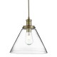 Ceiling Lights - Pyramid - Clear Glass with Antique Brass Single Pendant Searchlight-3228AB - Pyramid - Clear Glass with Antique Brass Single Pendant