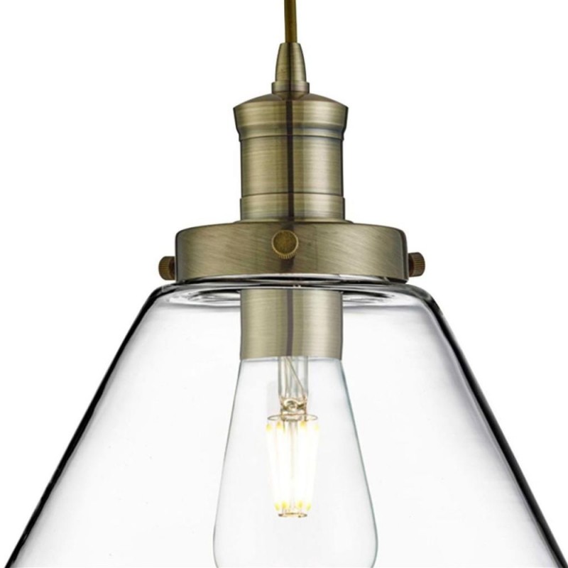 Ceiling Lights - Pyramid - Clear Glass with Antique Brass Single Pendant Searchlight-3228AB - Pyramid - Clear Glass with Antique Brass Single Pendant