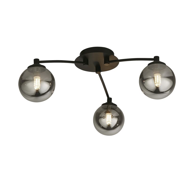 Prism-701009 - Cedar - Smoked Glass & Matt Black 3 Light Ceiling Lamp