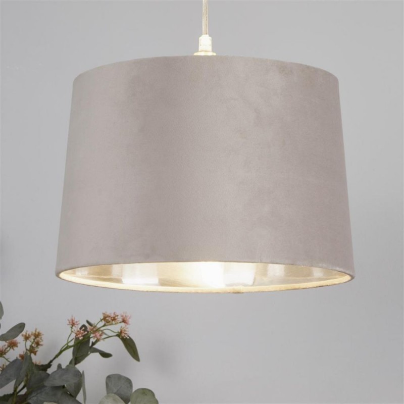 Searchlight-SO701941 - Velvet - Shade Only - 30 cm Mink Velvet Shade with Silver Inner