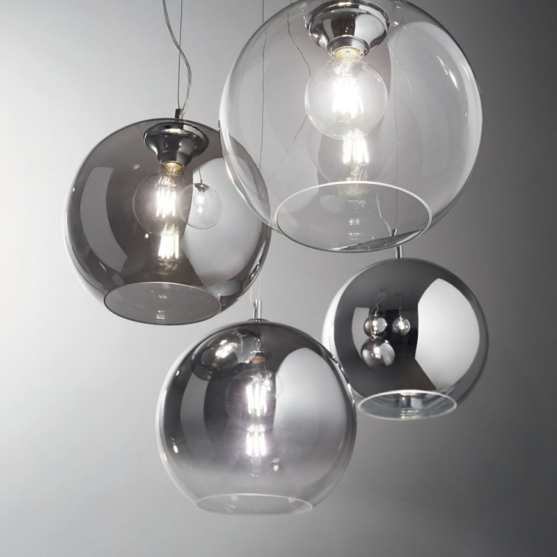 IdealLux-094229 - Nemo - Chrome Pendant with Smoked Glass Ø 40 cm
