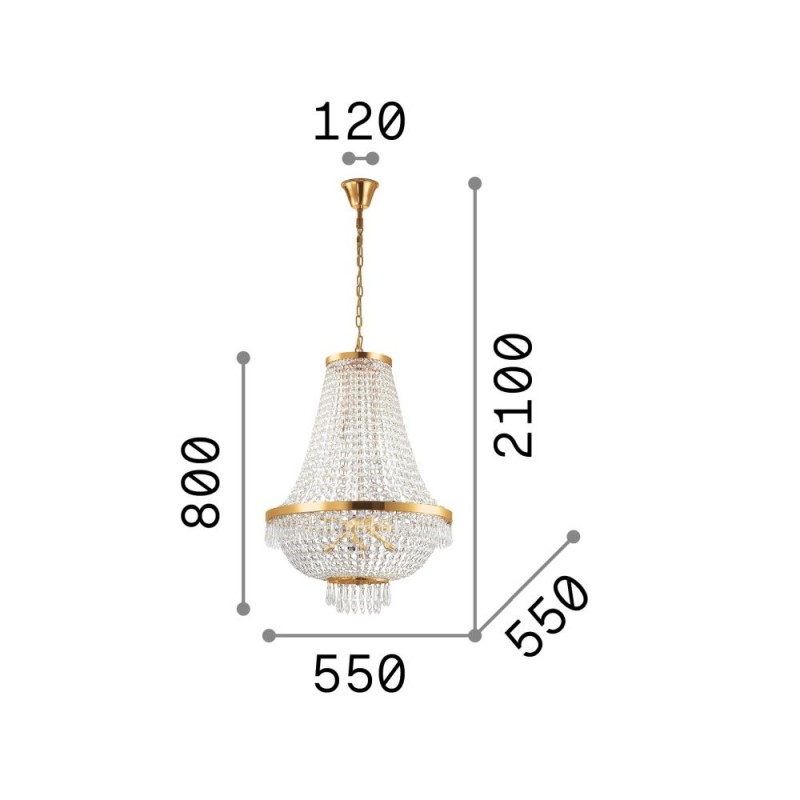 IdealLux-114743 - Caesar - Gold 12 Light Chandelier with Crystal