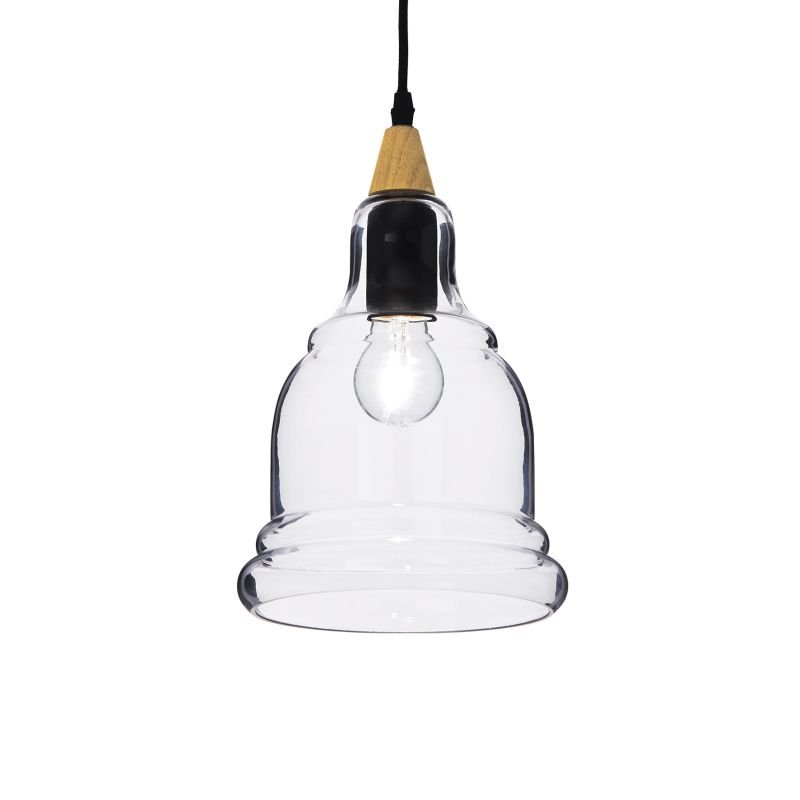IdealLux-122564 - Gretel - Clear Glass with Wood Single Pendant
