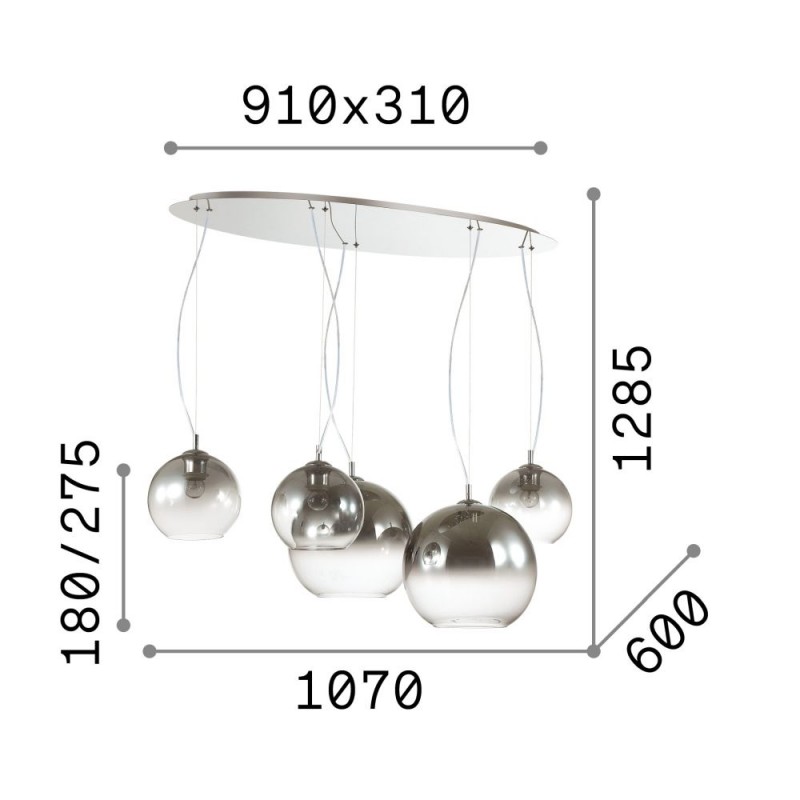 IdealLux-138305 - Nemo Plus - Chrome 5 Light Cluster Pendant with Ombre Glass
