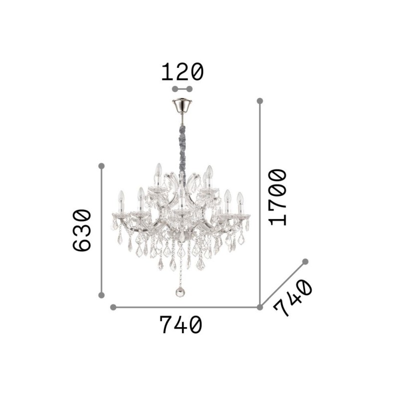 IdealLux-167404 - Napoleon - Gold 12 Light Chandelier with Clear Glass & Crystal