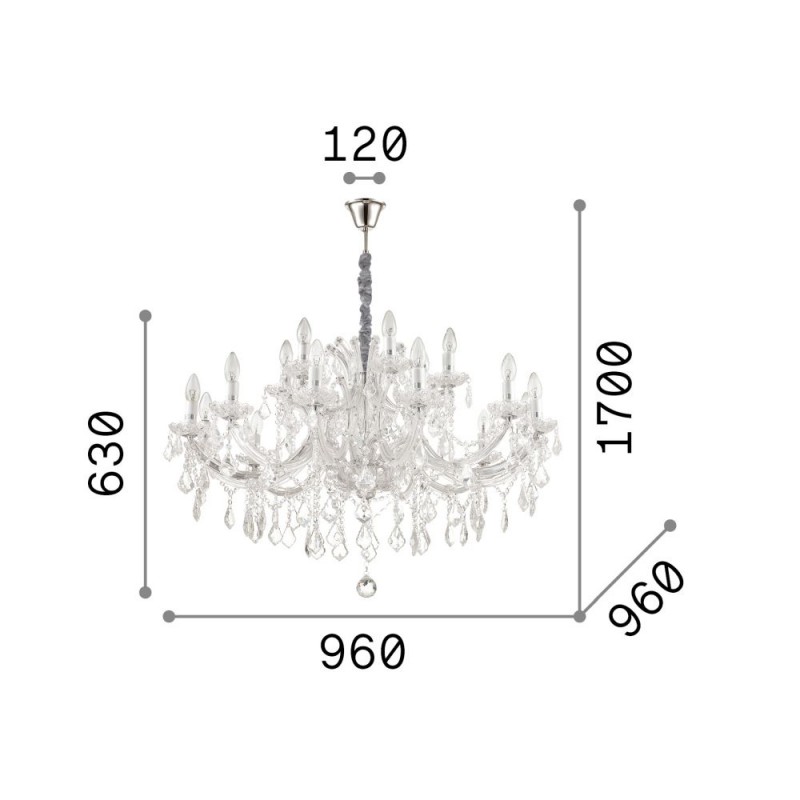 IdealLux-167411 - Napoleon - Gold 18 Light Chandelier with Clear Glass & Crystal
