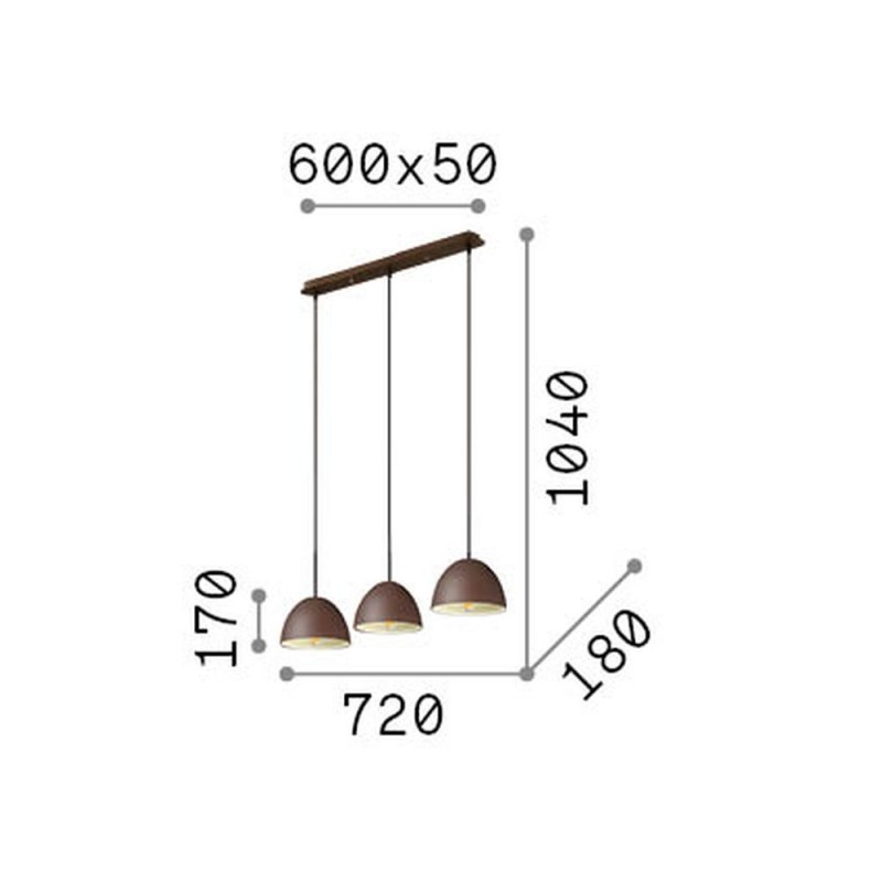 IdealLux-174235 - Folk - Matt Brown 3 Light over Island Fitting