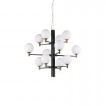 Copernico - Matt Black & Brass 12 Light Centre Fitting with White Glass Copernico - Matt Black & Brass 12 Light Centre Fitting with White Glass