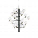Copernico - Matt Black & Brass 20 Light Centre Fitting with White Glass Copernico - Matt Black & Brass 20 Light Centre Fitting with White Glass