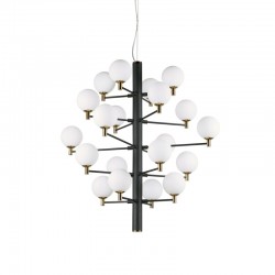 Copernico - Matt Black & Brass 20 Light Centre Fitting with White Glass Copernico - Matt Black & Brass 20 Light Centre Fitting with White Glass