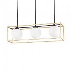 Lingotto - Black & Matt Brass 3 Light over Island Fitting with White Globes Lingotto - Black & Matt Brass 3 Light over Island Fitting with White Globes