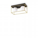 Lingotto - Black & Matt Brass 2 Light Flush with White Globes Lingotto - Black & Matt Brass 2 Light Flush with White Globes
