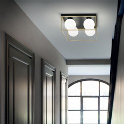 Lingotto - Black & Matt Brass 4 Light Flush with White Globes Lingotto - Black & Matt Brass 4 Light Flush with White Globes